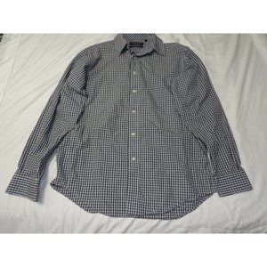 Roundtree Yorke Men Long Sleeve Button Down Shirt Blue Plaid Striped Size M R3
